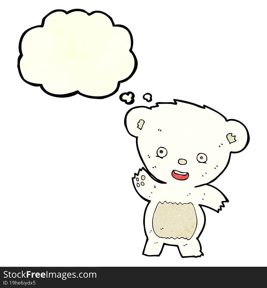 cartoon waving polar bear with thought bubble