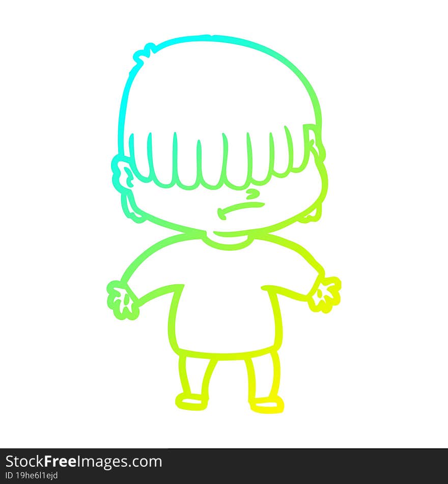 cold gradient line drawing cartoon boy with untidy hair