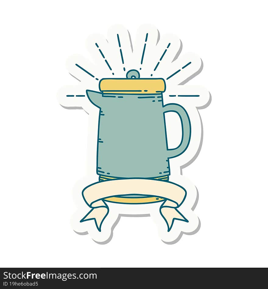 sticker of tattoo style coffee pot