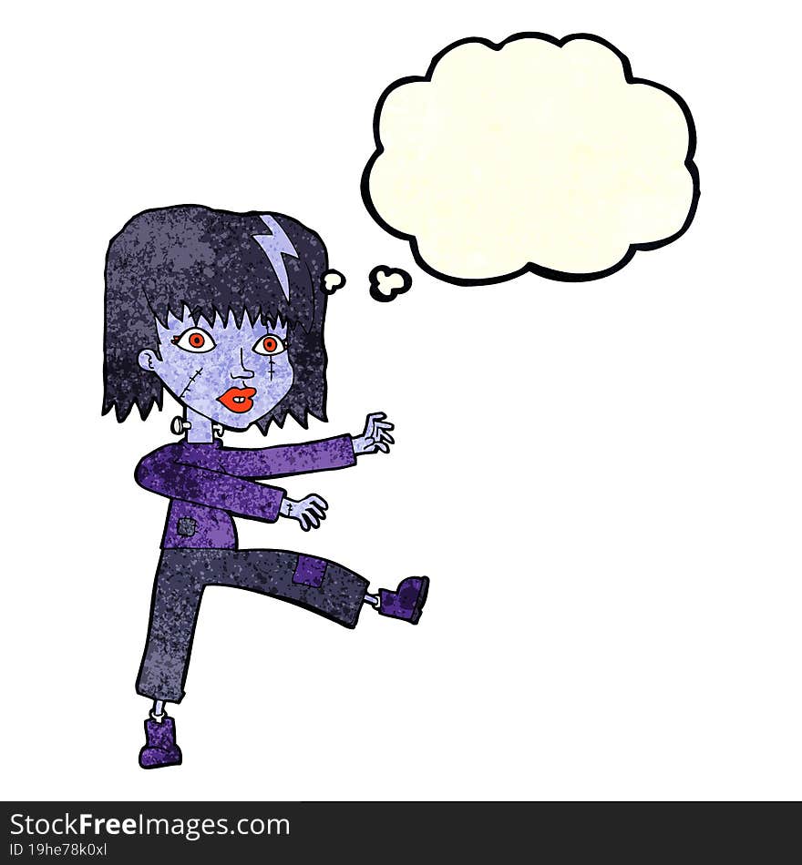 cartoon undead girl with thought bubble