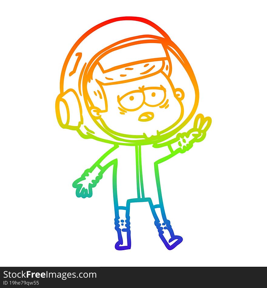 Rainbow Gradient Line Drawing Cartoon Tired Astronaut