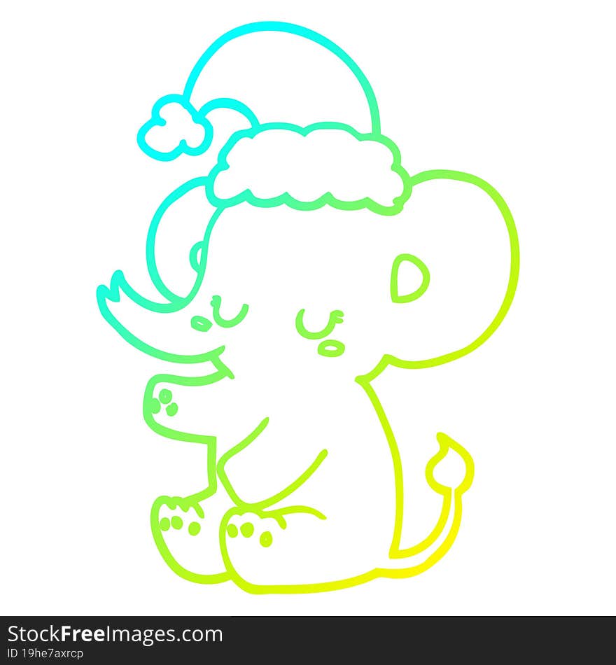 Cold Gradient Line Drawing Cute Christmas Elephant