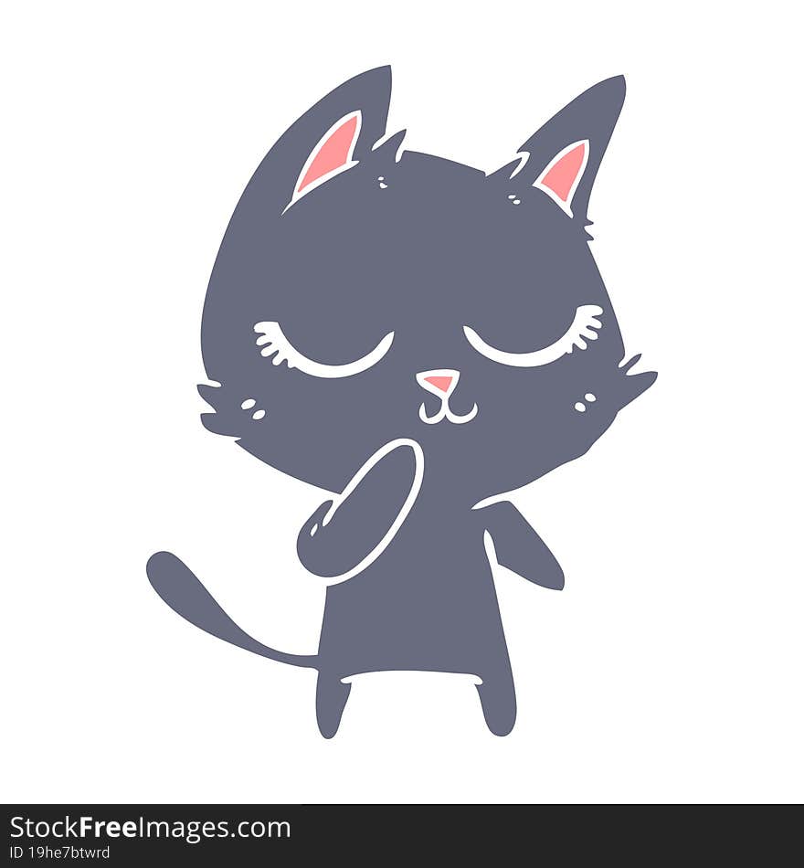 calm flat color style cartoon cat considering