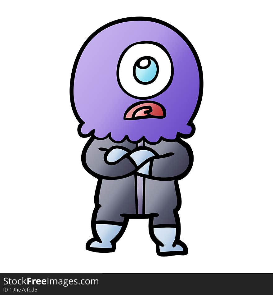 annoyed cartoon cyclops alien spaceman. annoyed cartoon cyclops alien spaceman