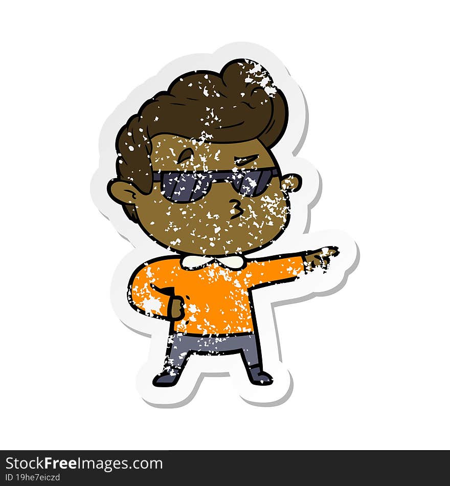 distressed sticker of a cartoon cool guy