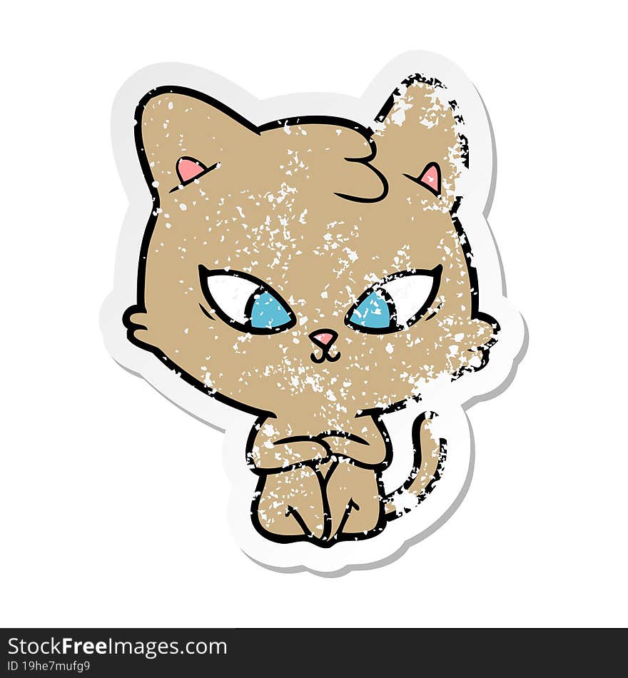 distressed sticker of a cute cartoon cat