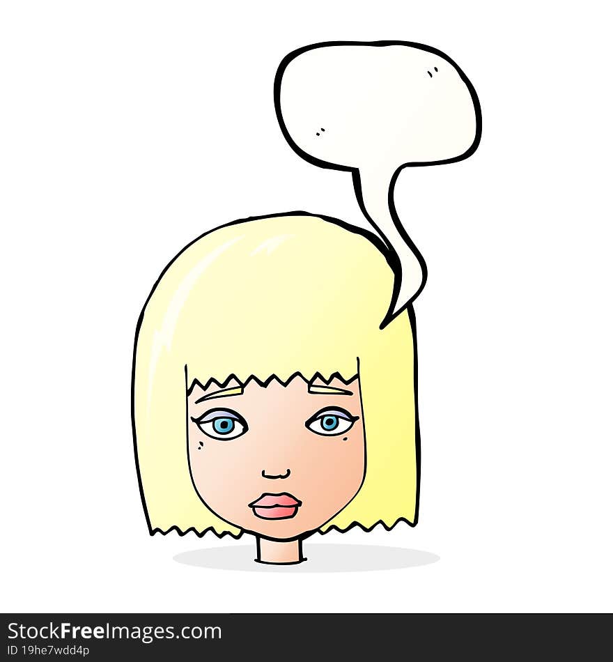 cartoon female face with speech bubble