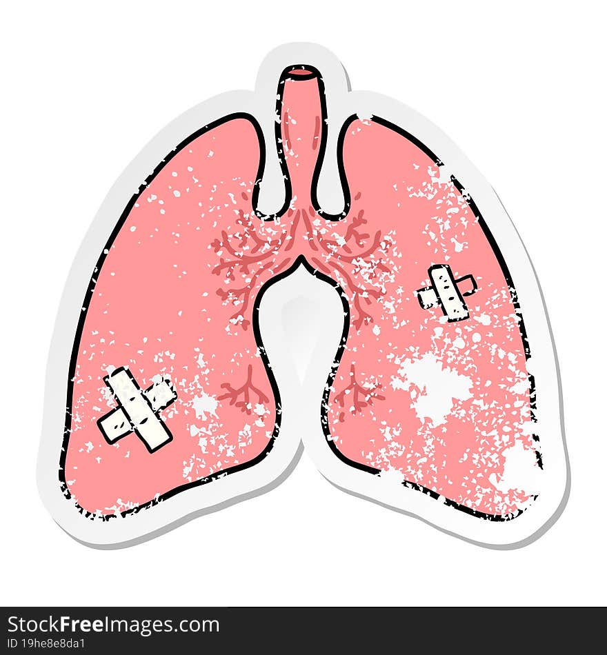 distressed sticker of a cartoon lungs