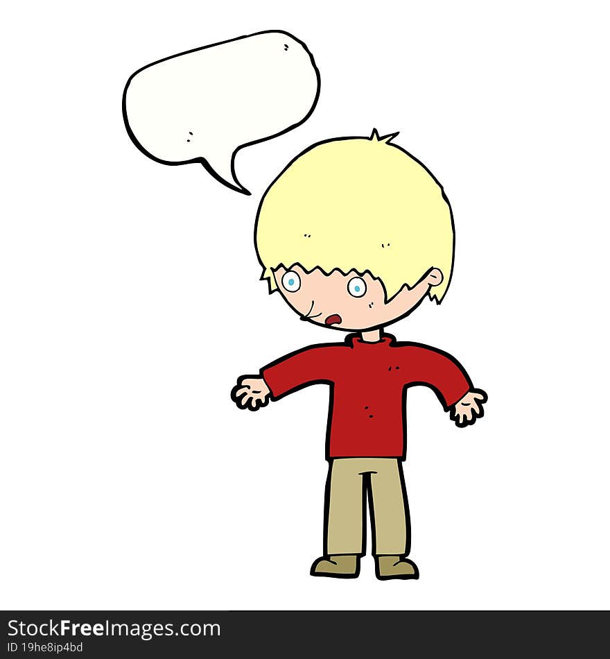 Cartoon Confused Boy With Speech Bubble