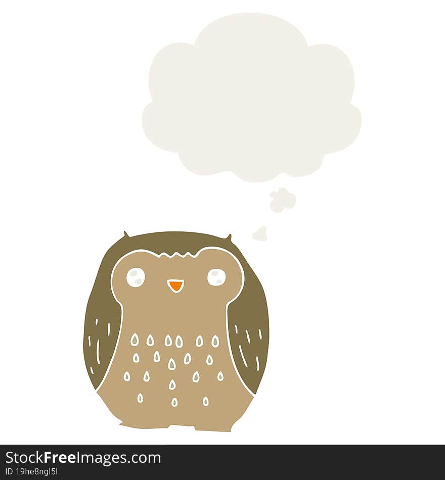 cute cartoon owl and thought bubble in retro style