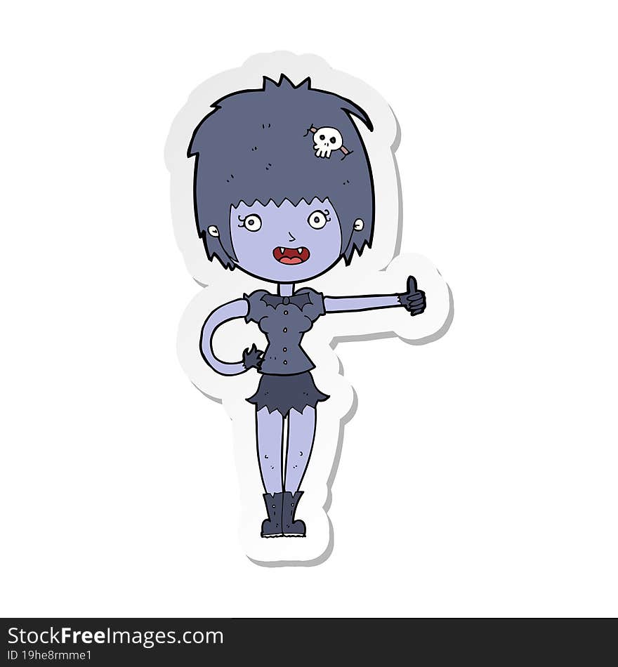 sticker of a cartoon vampire girl giving thumbs up sign