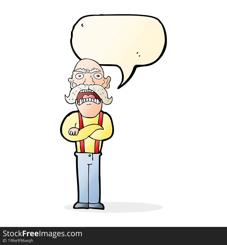 Cartoon Shocked Old Man With Speech Bubble