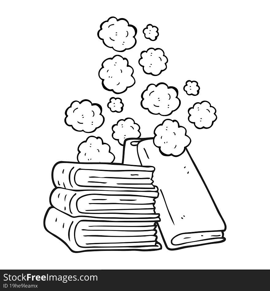 Black And White Cartoon Stack Of Books