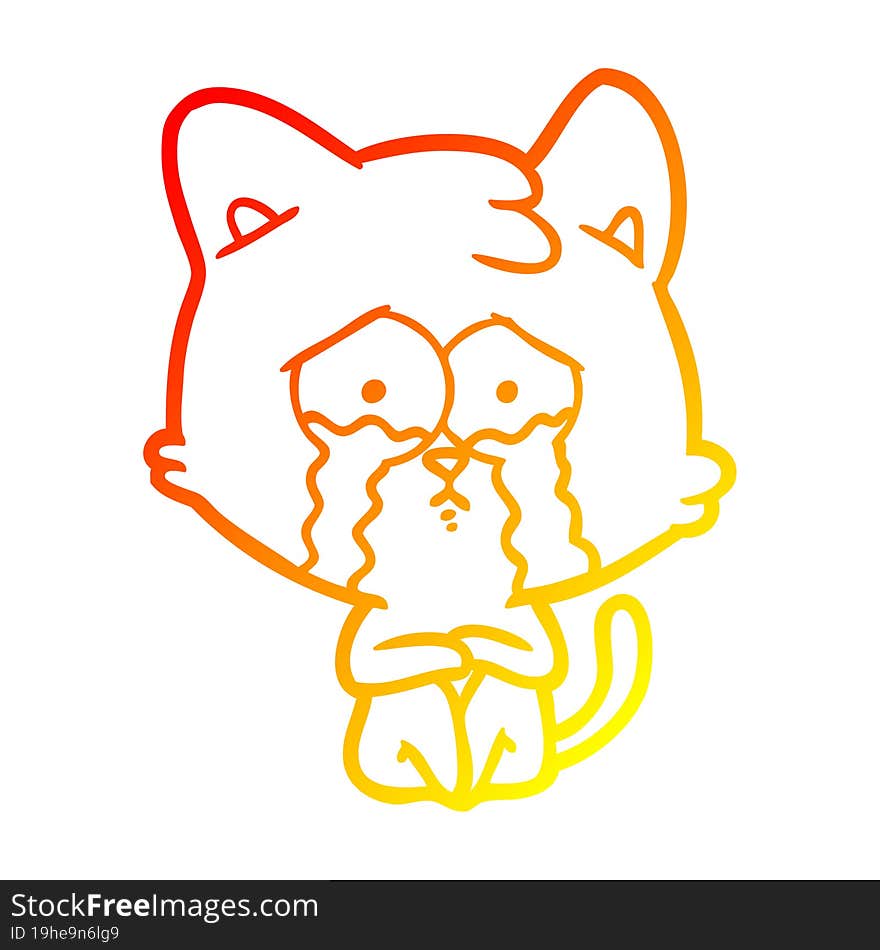 warm gradient line drawing crying cat cartoon