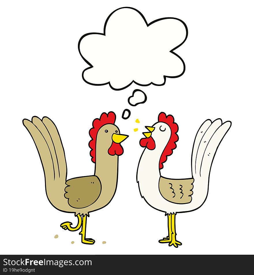 cartoon chickens and thought bubble