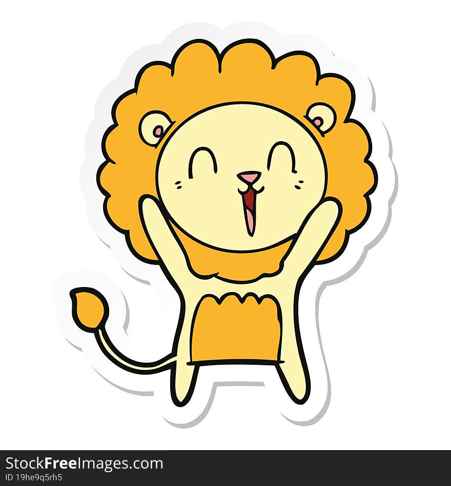 sticker of a laughing lion cartoon