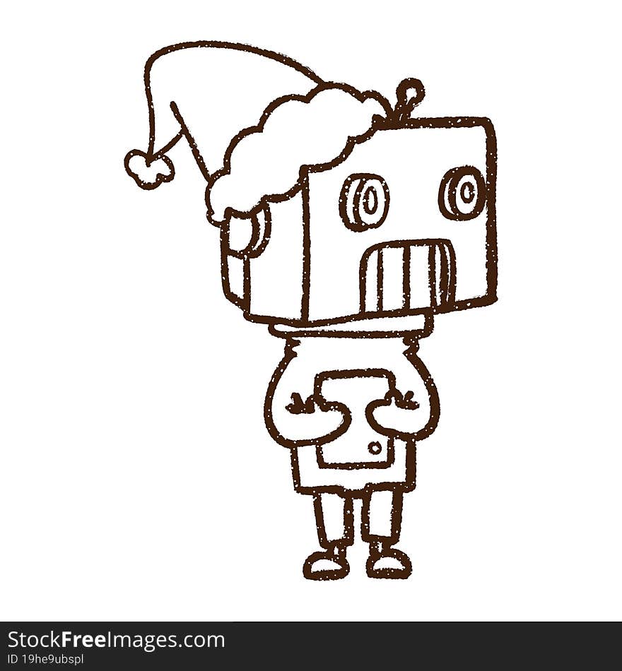 Christmas Robot Charcoal Drawing