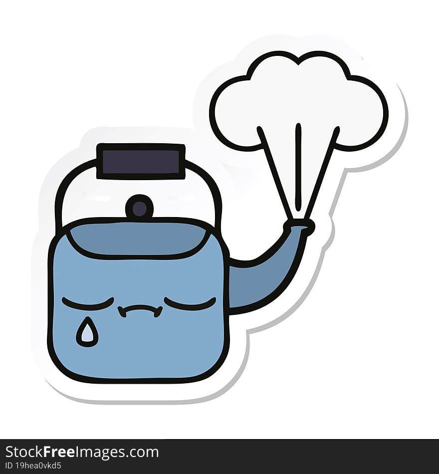 Sticker Of A Cute Cartoon Steaming Kettle