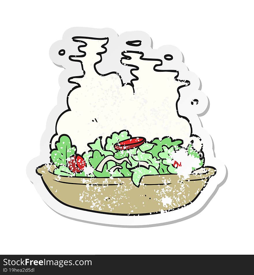 Retro Distressed Sticker Of A Cartoon Salad