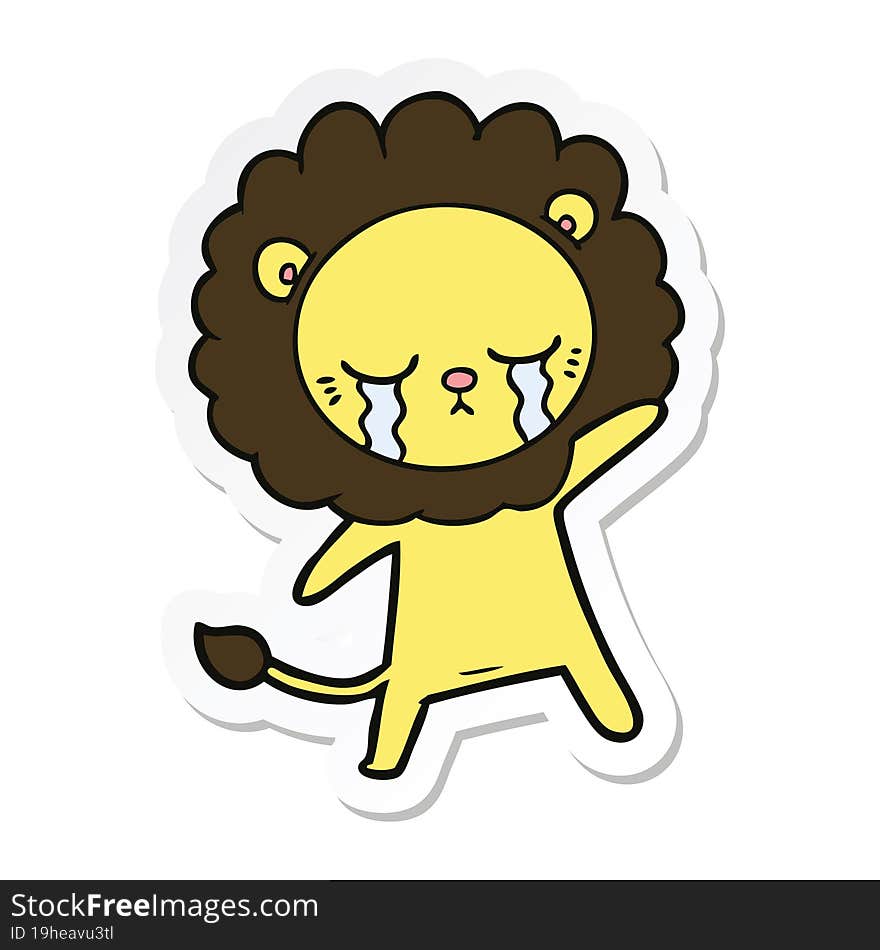 sticker of a crying cartoon lion