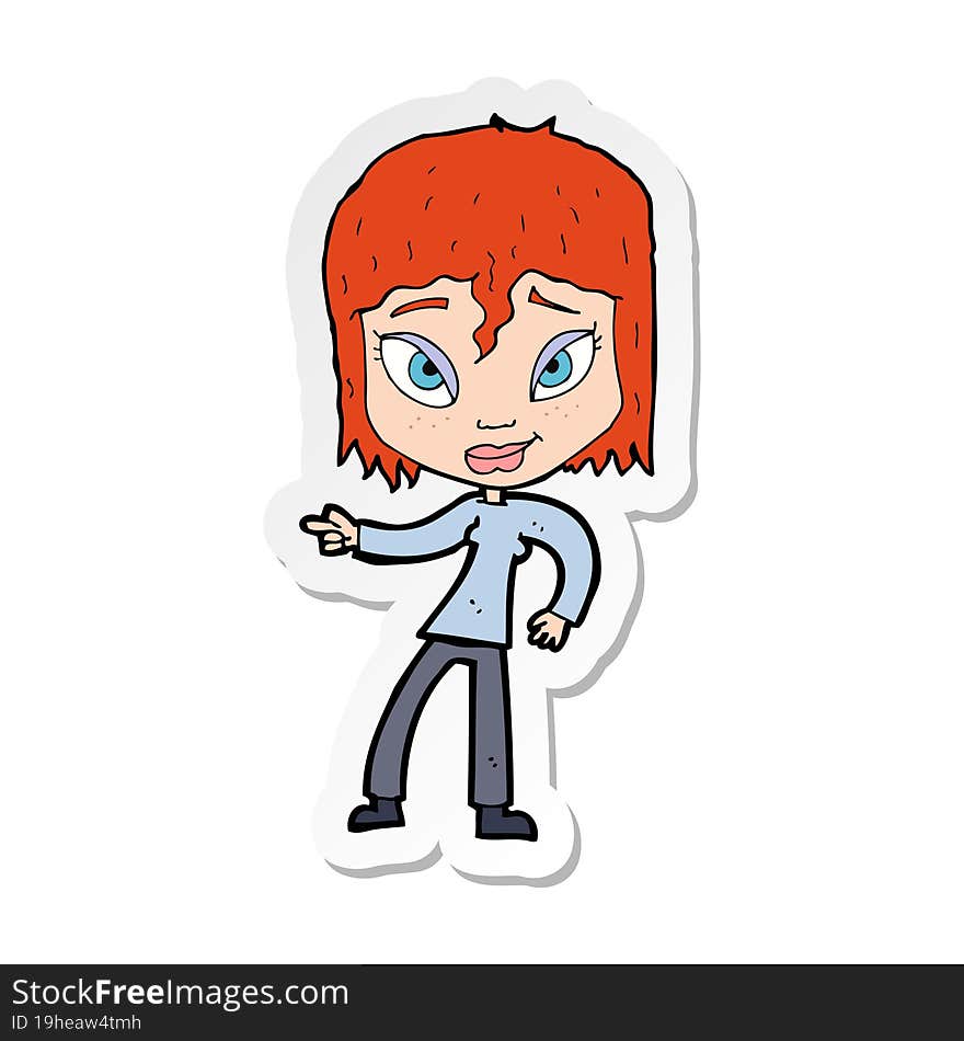 Sticker Of A Cartoon Relaxed Woman Pointing