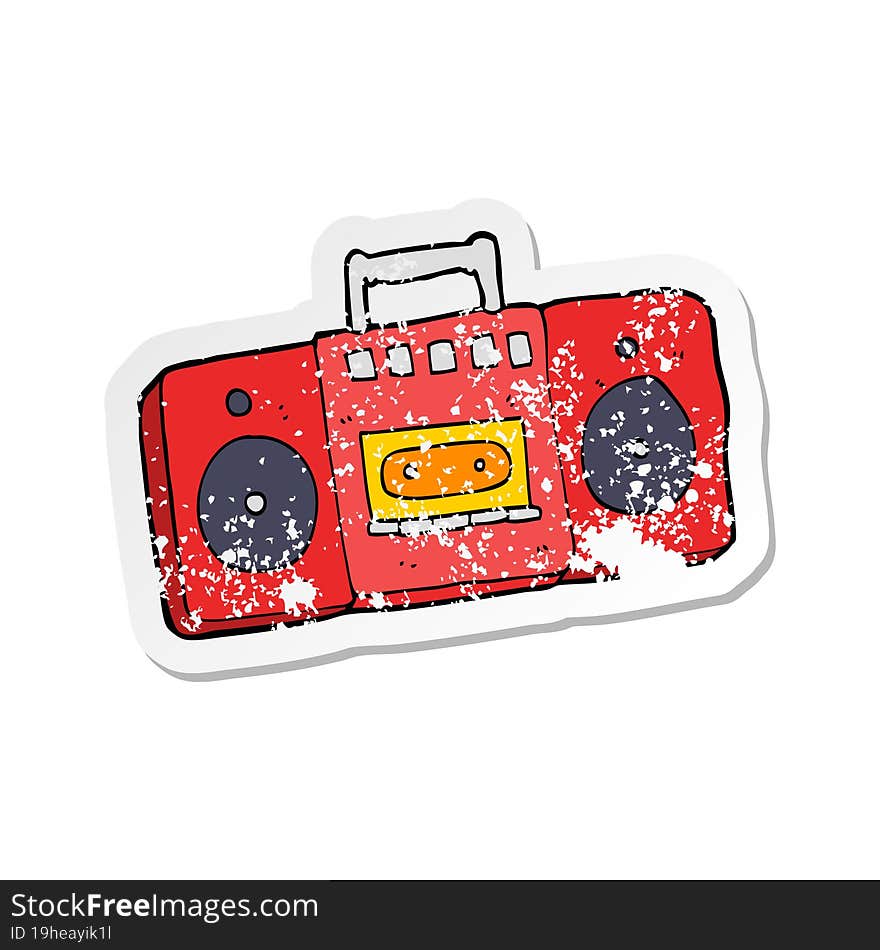 retro distressed sticker of a cartoon radio cassette player