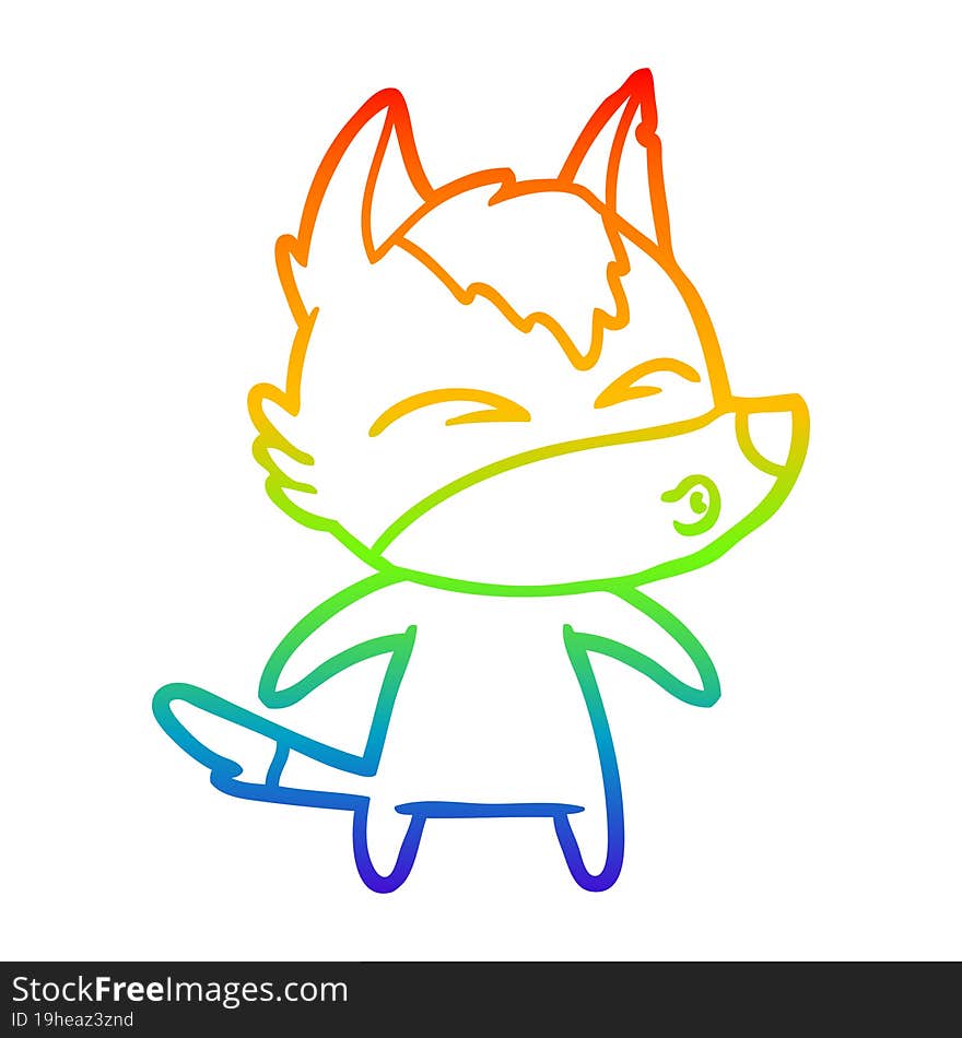 rainbow gradient line drawing cartoon wolf whistling