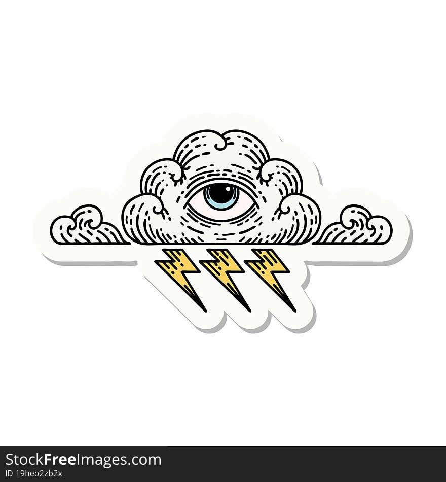 Tattoo Style Sticker Of An All Seeing Eye Cloud