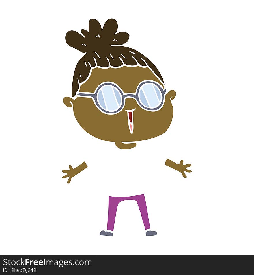 flat color style cartoon woman wearing spectacles