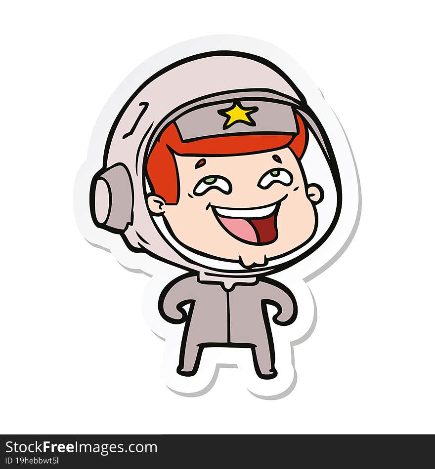 sticker of a cartoon laughing astronaut