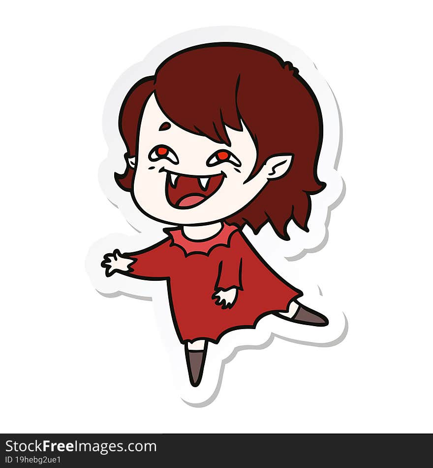 Sticker Of A Cartoon Laughing Vampire Girl