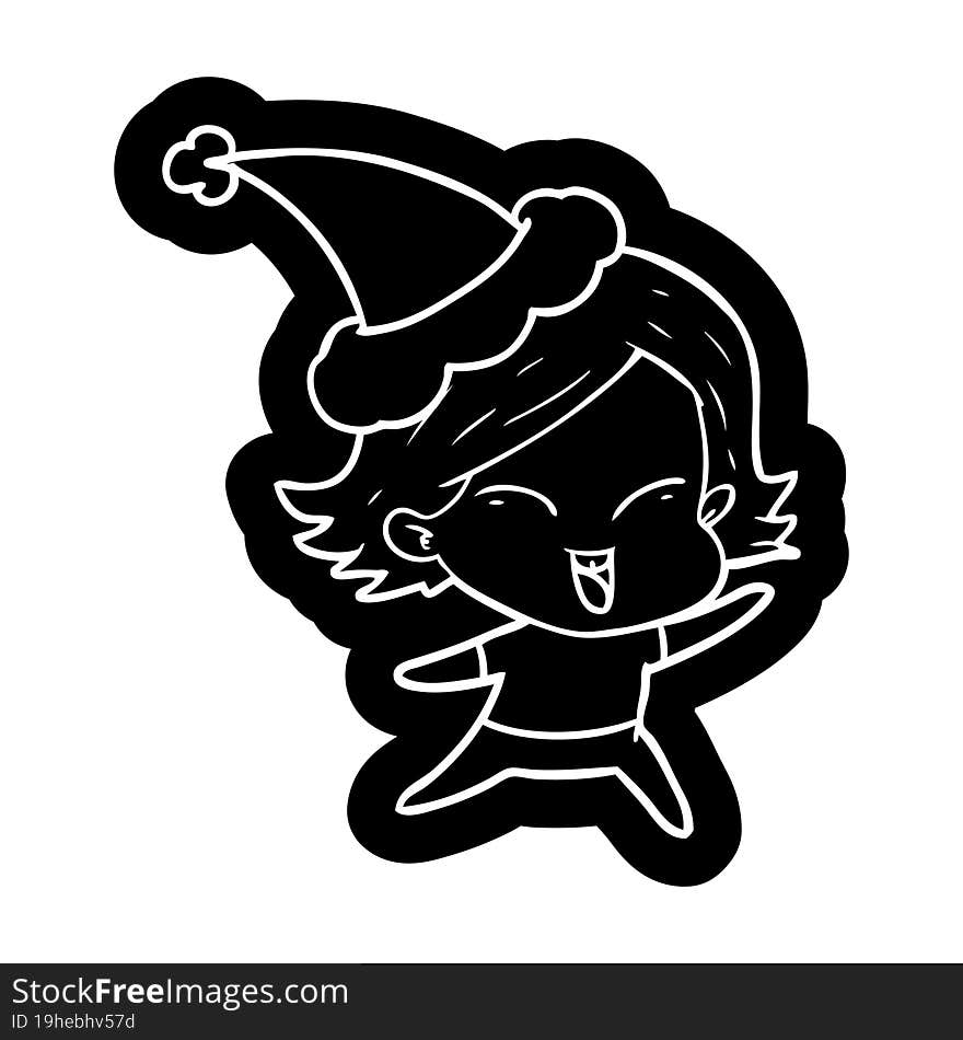 happy cartoon icon of a girl wearing santa hat