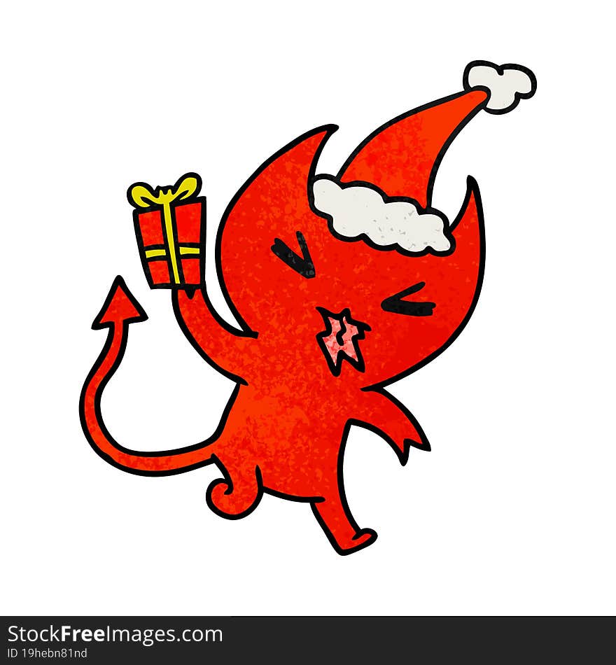 hand drawn christmas textured cartoon of kawaii devil