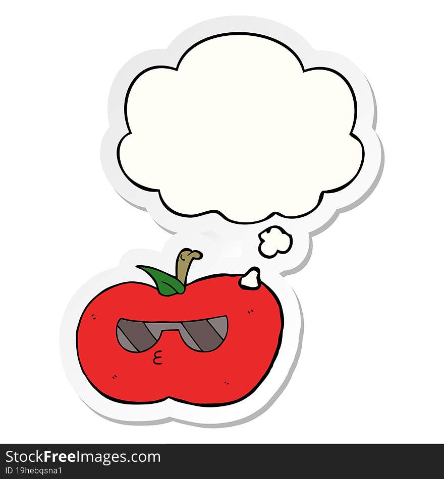 Cartoon Cool Apple And Thought Bubble As A Printed Sticker