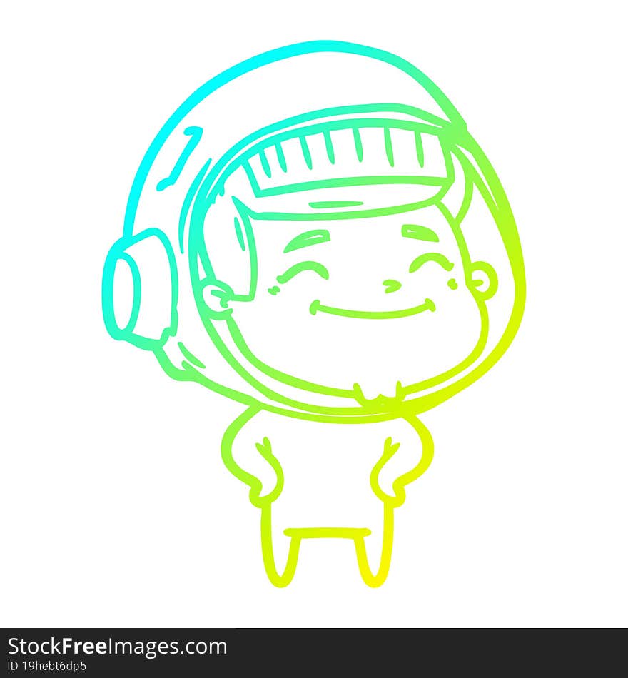 cold gradient line drawing of a happy cartoon astronaut