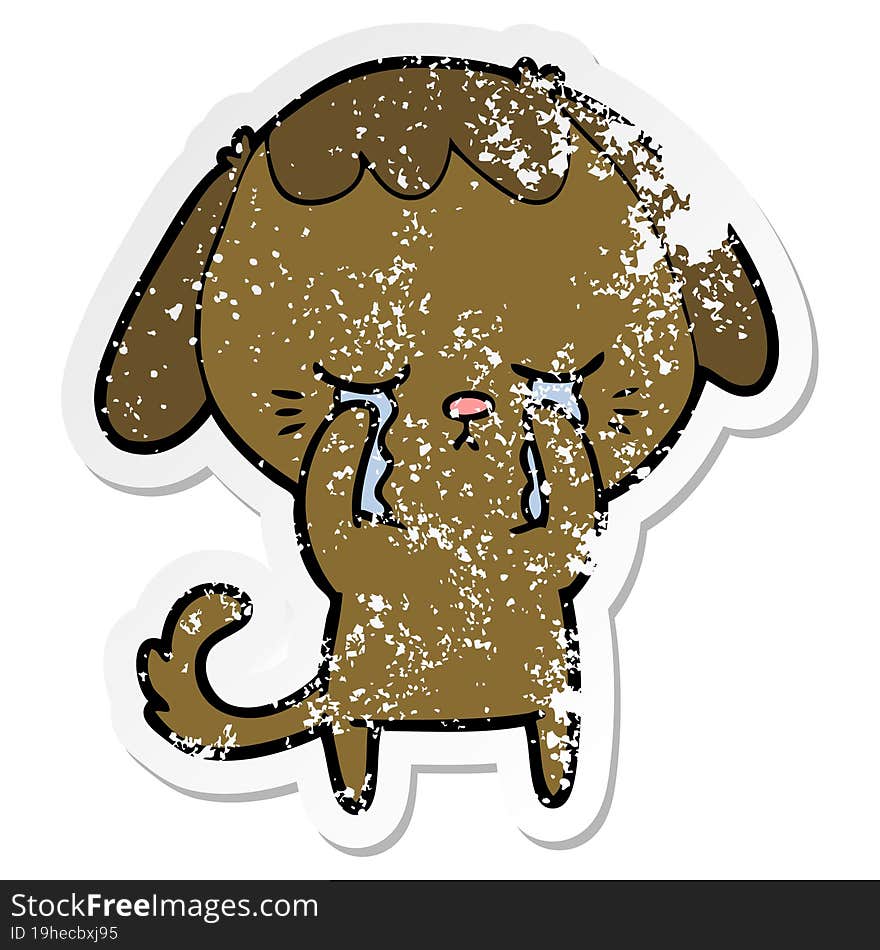 distressed sticker of a cute puppy crying cartoon