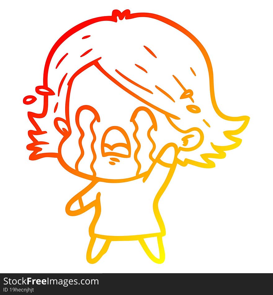 warm gradient line drawing of a cartoon woman crying