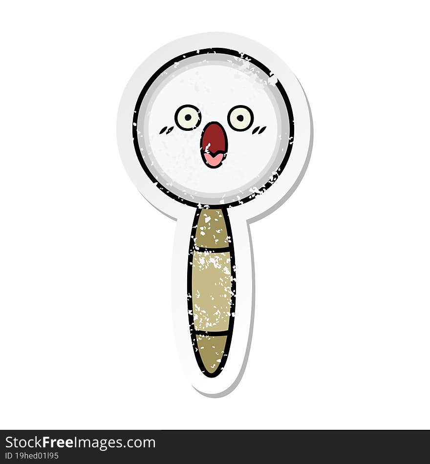 Distressed Sticker Of A Cute Cartoon Magnifying Glass