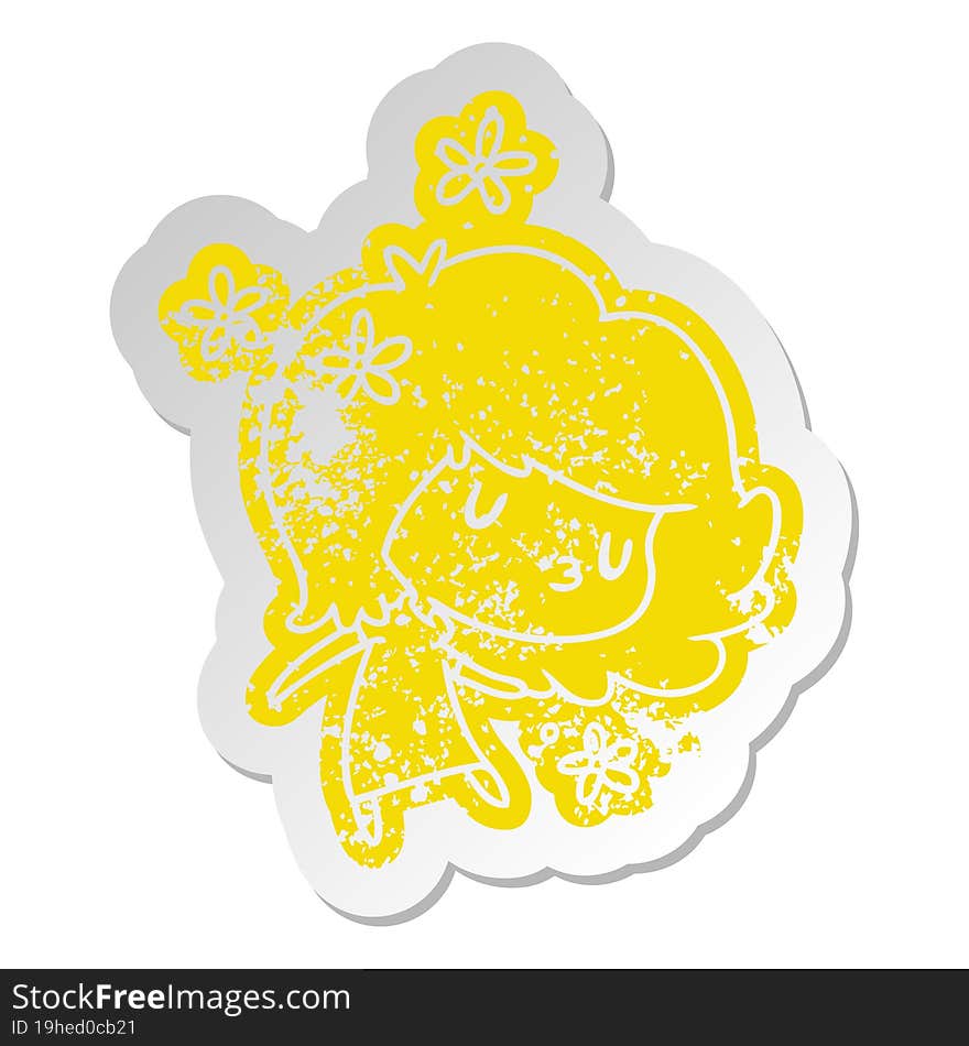 distressed old cartoon sticker of a cute kawaii girl. distressed old cartoon sticker of a cute kawaii girl