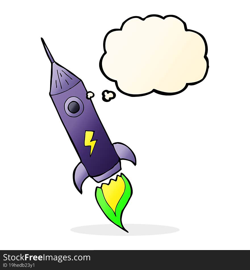 Cartoon Space Rocket With Thought Bubble