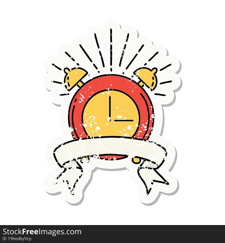 Grunge Sticker Of Tattoo Style Ringing Alarm Clock