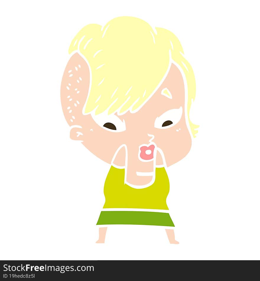 flat color style cartoon surprised girl