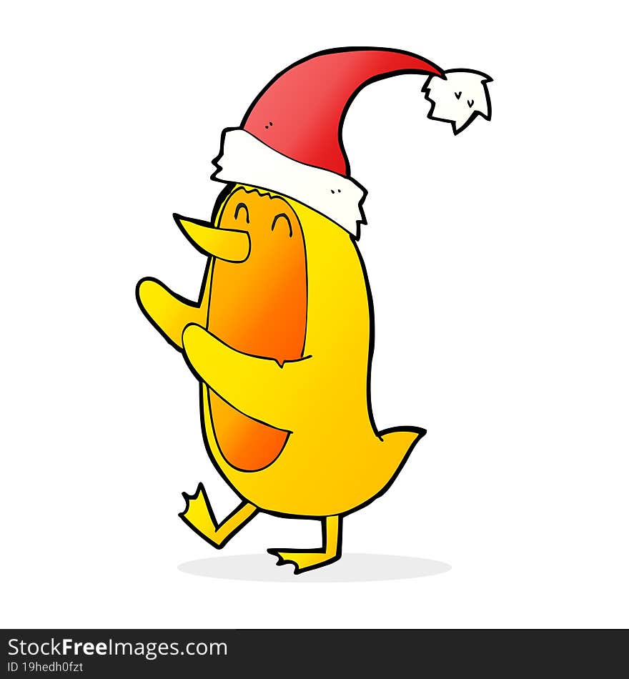 Cartoon Bird Wearing Xmas Hat