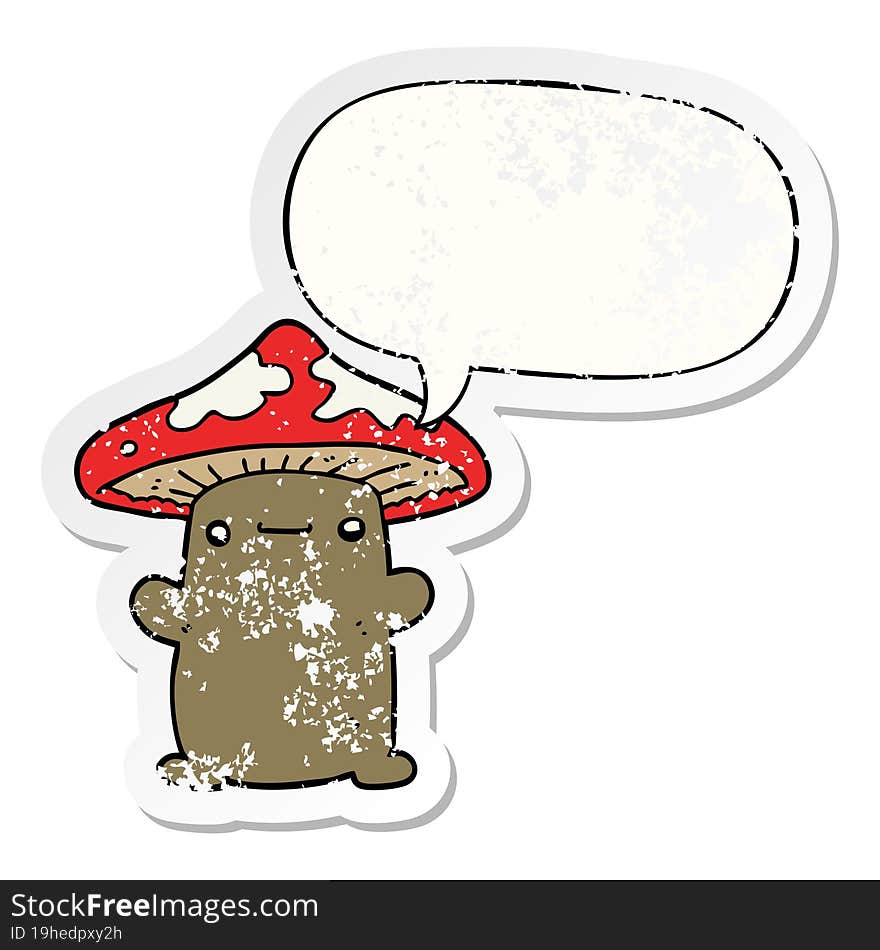 cartoon mushroom and speech bubble distressed sticker