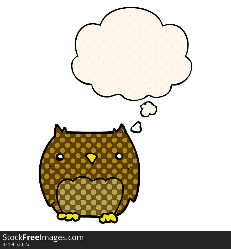 cute cartoon owl and thought bubble in comic book style