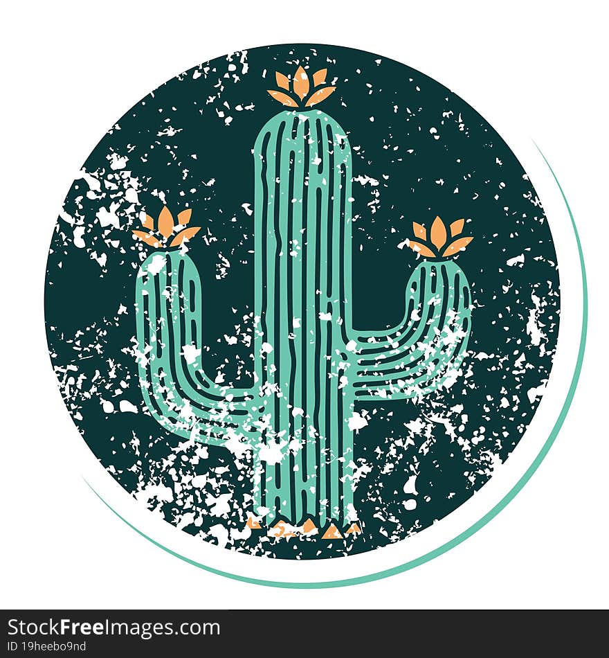 distressed sticker tattoo style icon of a cactus