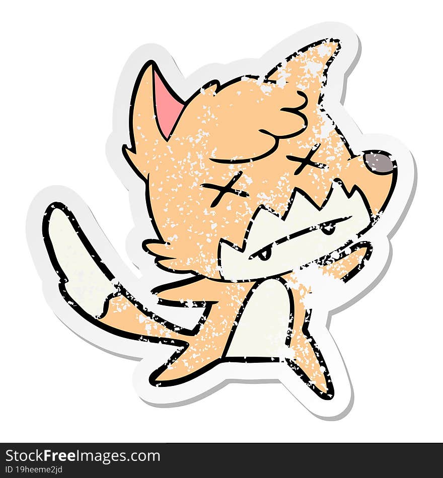 distressed sticker of a cartoon dead fox