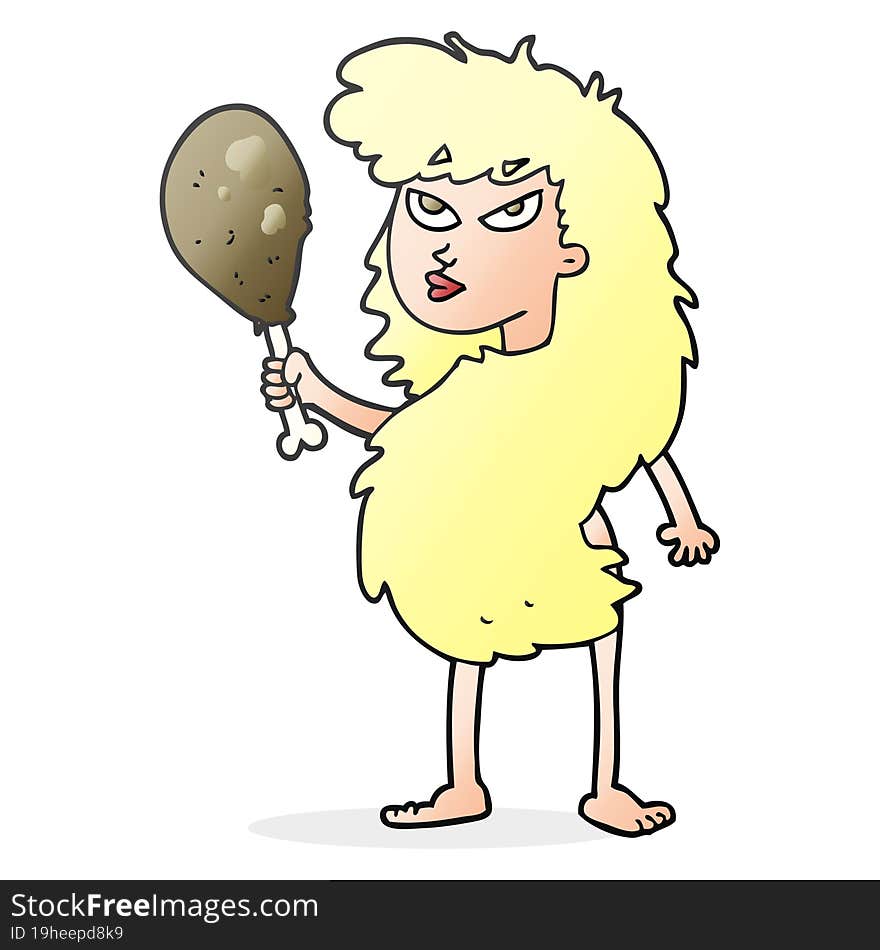 cartoon cavewoman with meat