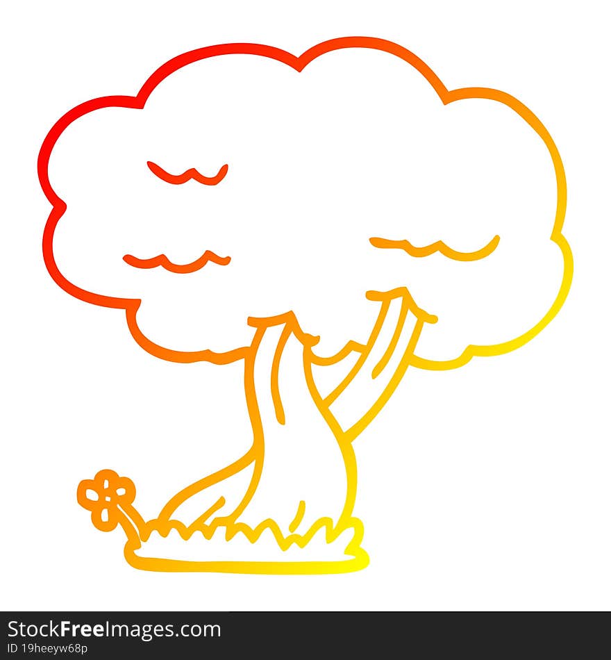 Warm Gradient Line Drawing Cartoon Tree