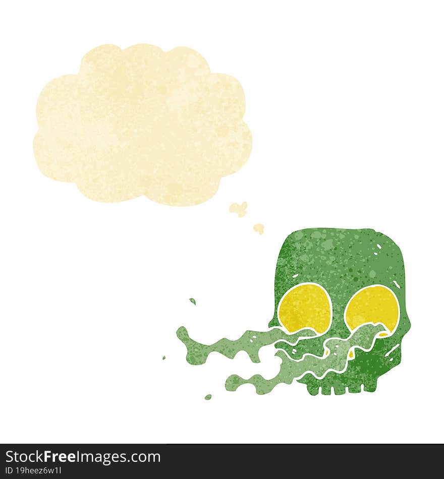 cartoon gross skull with thought bubble